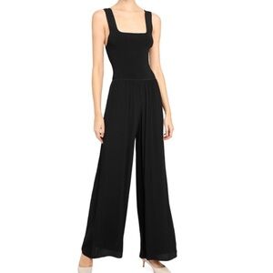THEORY Ribbed Square Neck Viscose Crepe Jumpsuit Size S